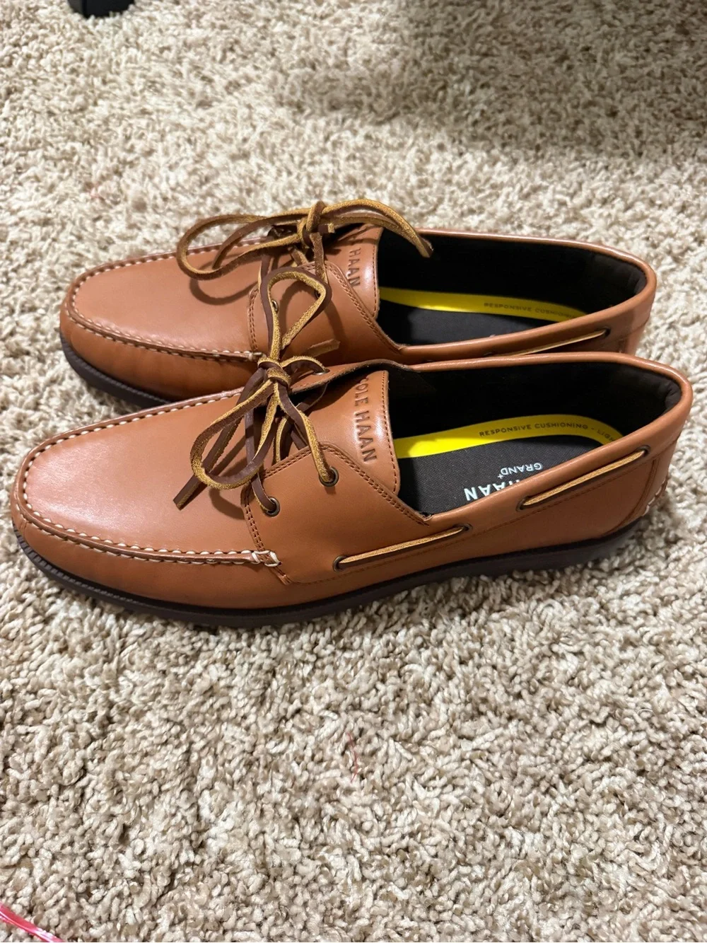 Cole Haan G1+ Bowside Boat Shoes Mens Size 11 Brown Leather Grand C42132 Cognac